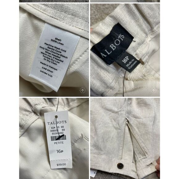 Talbots wide leg trouser women sz 16P high rise linen lightweight Beach $119 nwt - Picture 10 of 12
